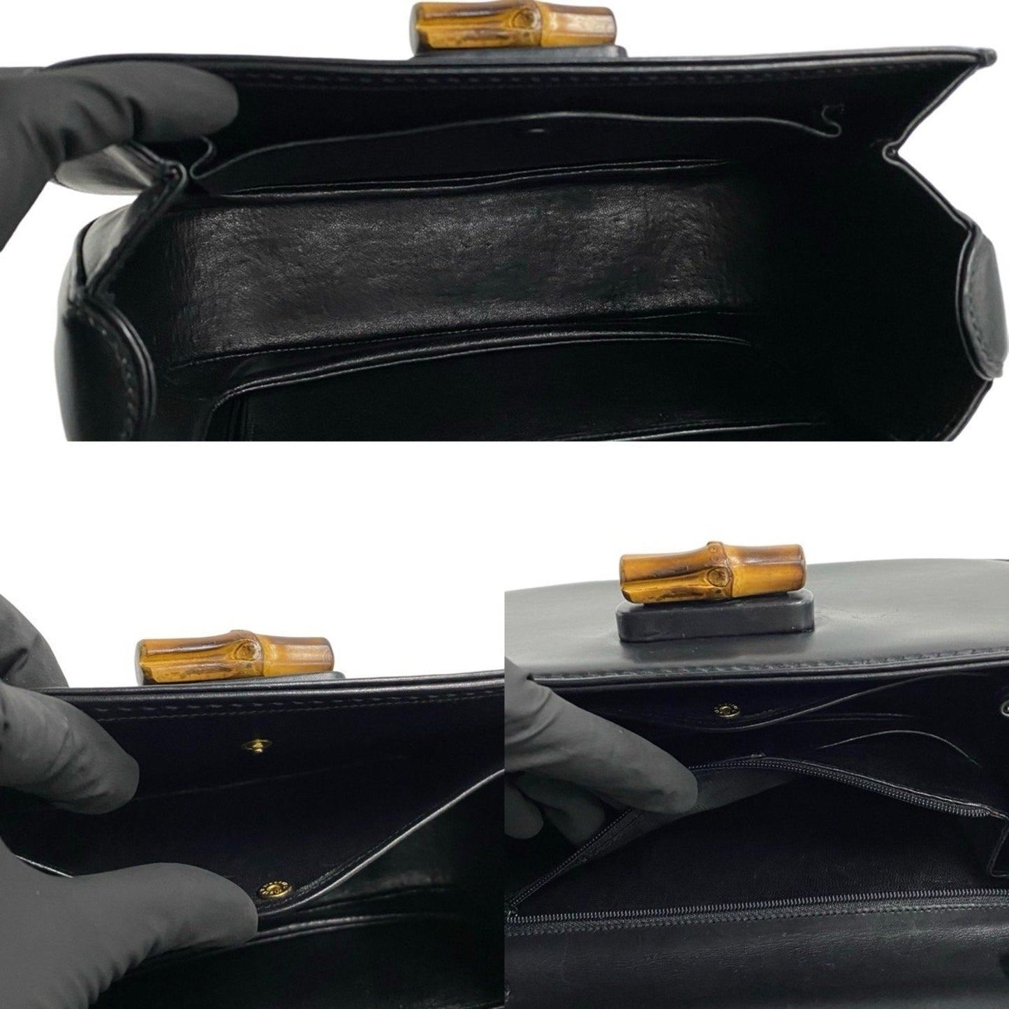Gucci Black Bamboo Leather Handbag Tote Bag
