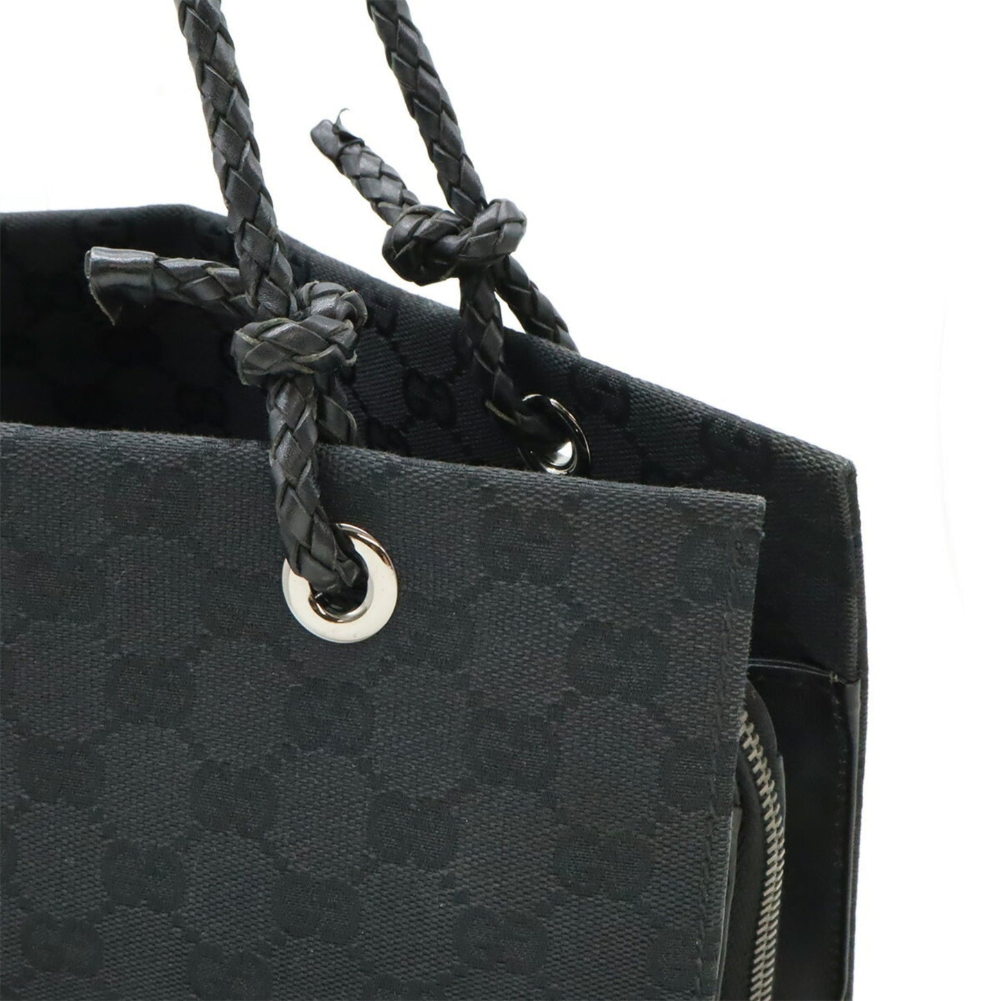 Gucci Black Canvas Leather Shoulder Bag Tote Bag