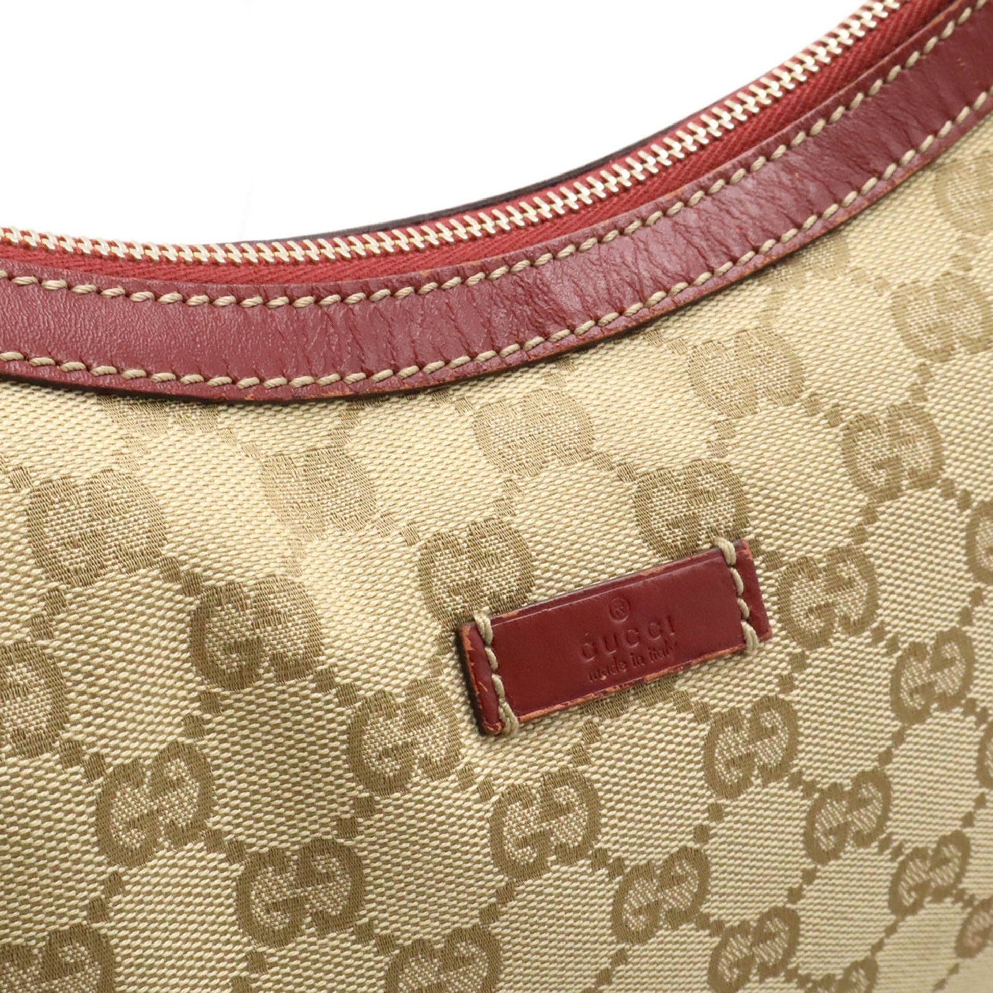 Gucci Beige Red Color Gg Canvas Leather Shoulder Bag
