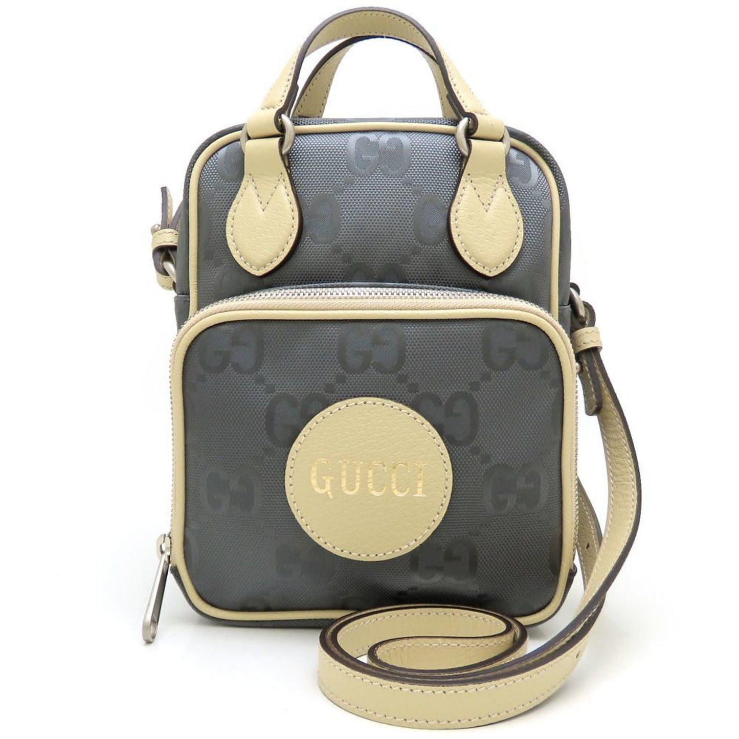 Gucci Beige Gray Nylon Leather Shoulder Bag