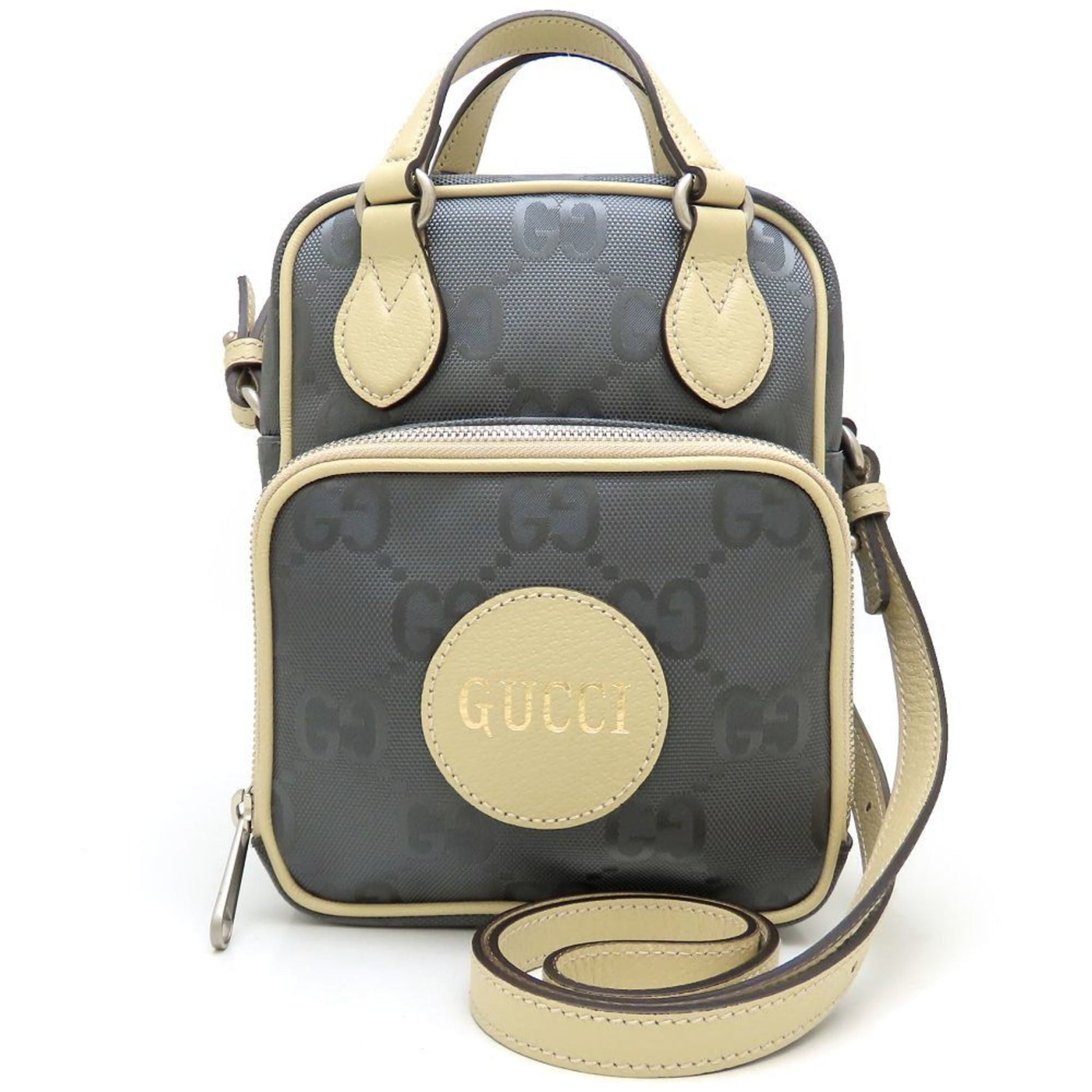 Gucci Beige Gray Nylon Leather Shoulder Bag