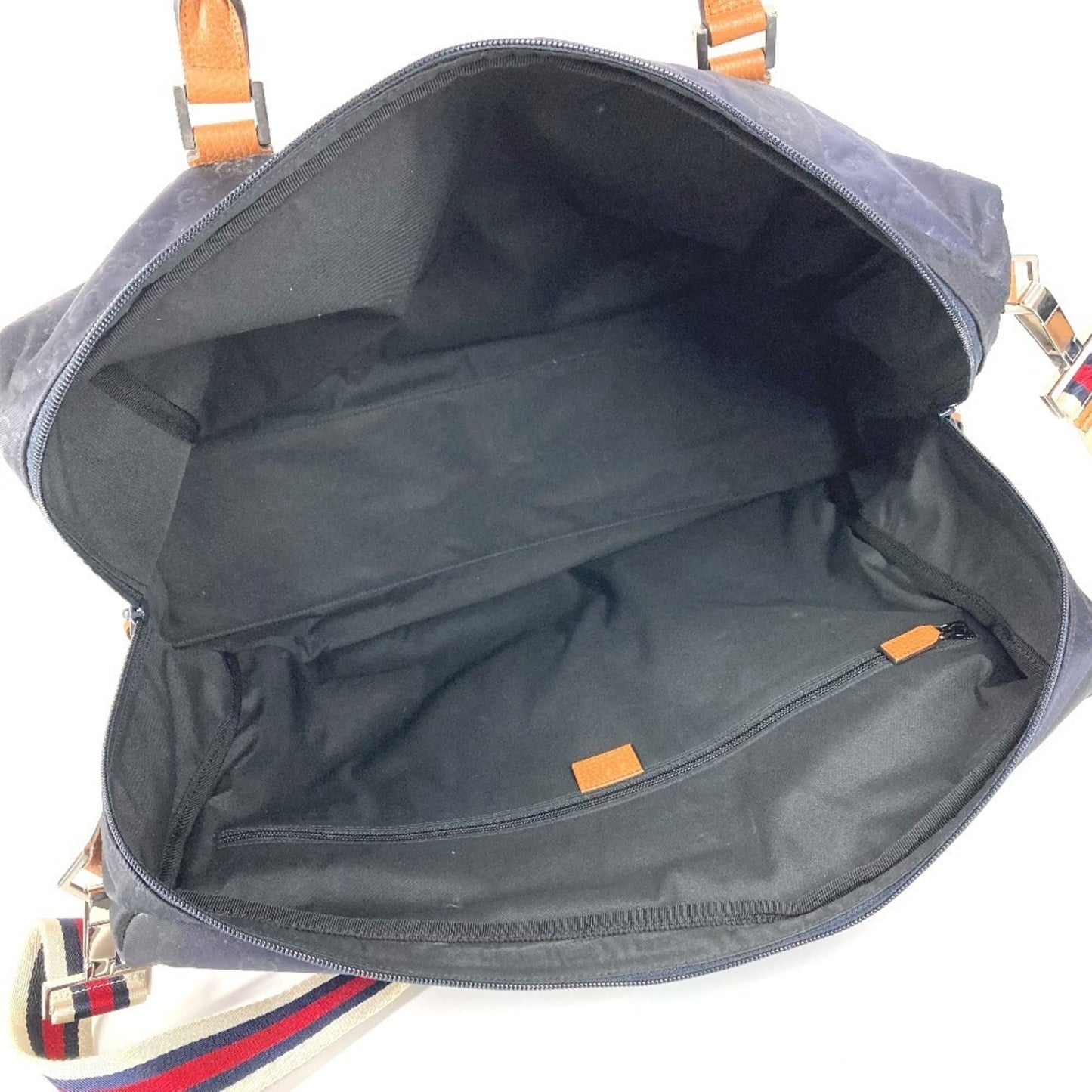 Gucci Brown Navy Nylon Leather Boston Bag