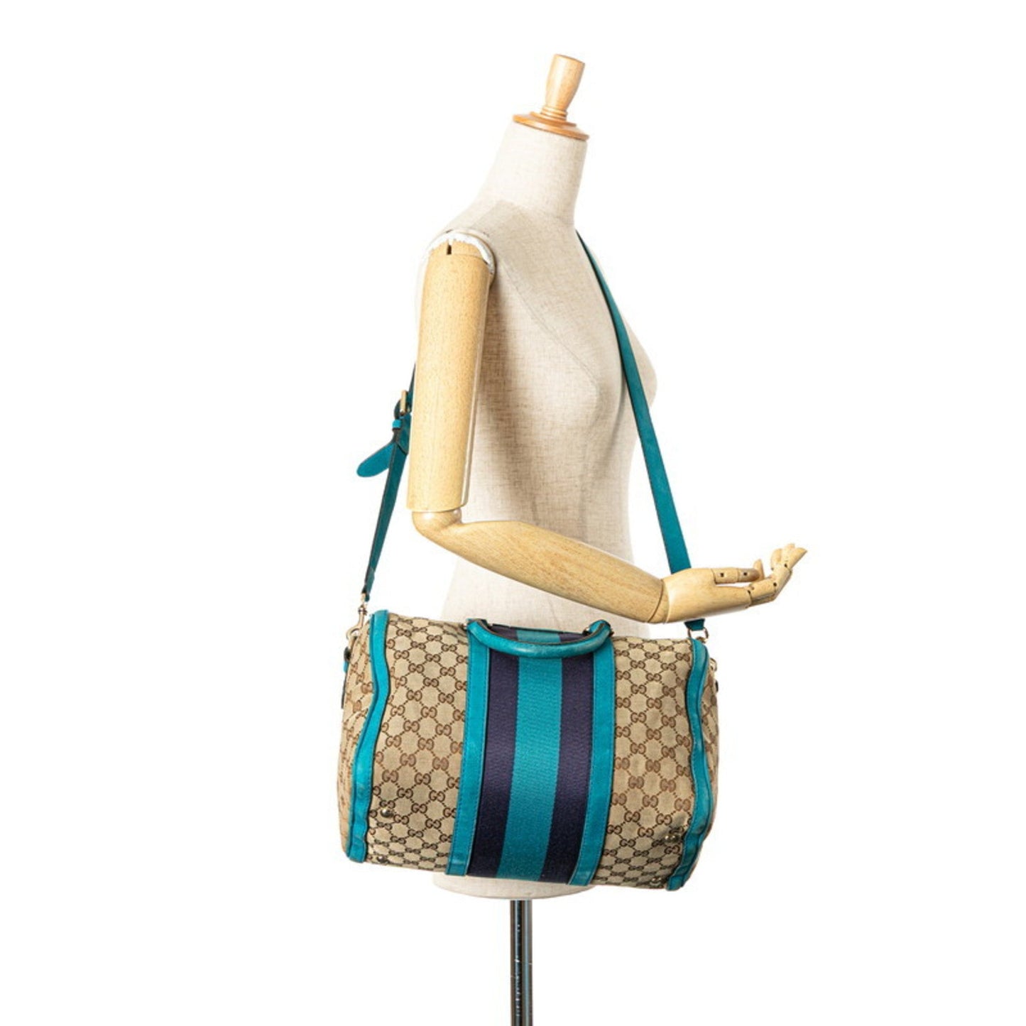 Gucci Beige Blue Gg Canvas Leather Handbag Shoulder Bag