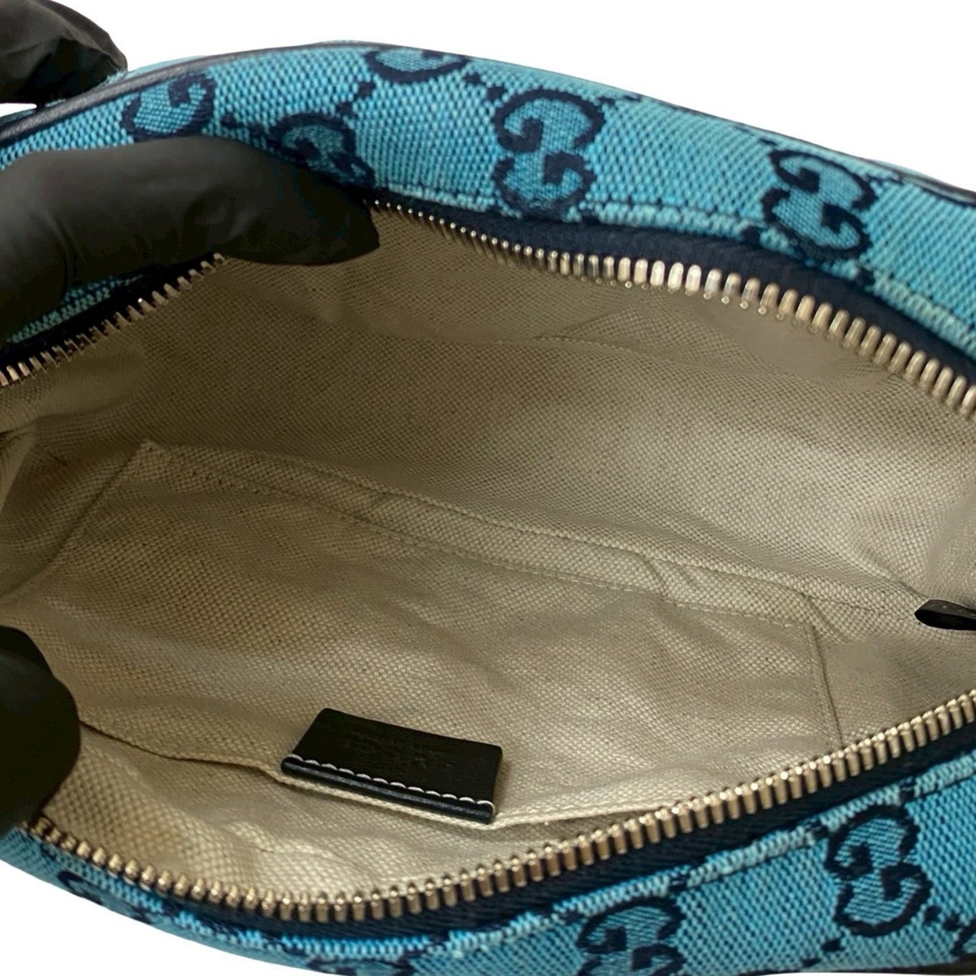 Gucci Blue Navy Canvas Leather Pochette Shoulder Bag