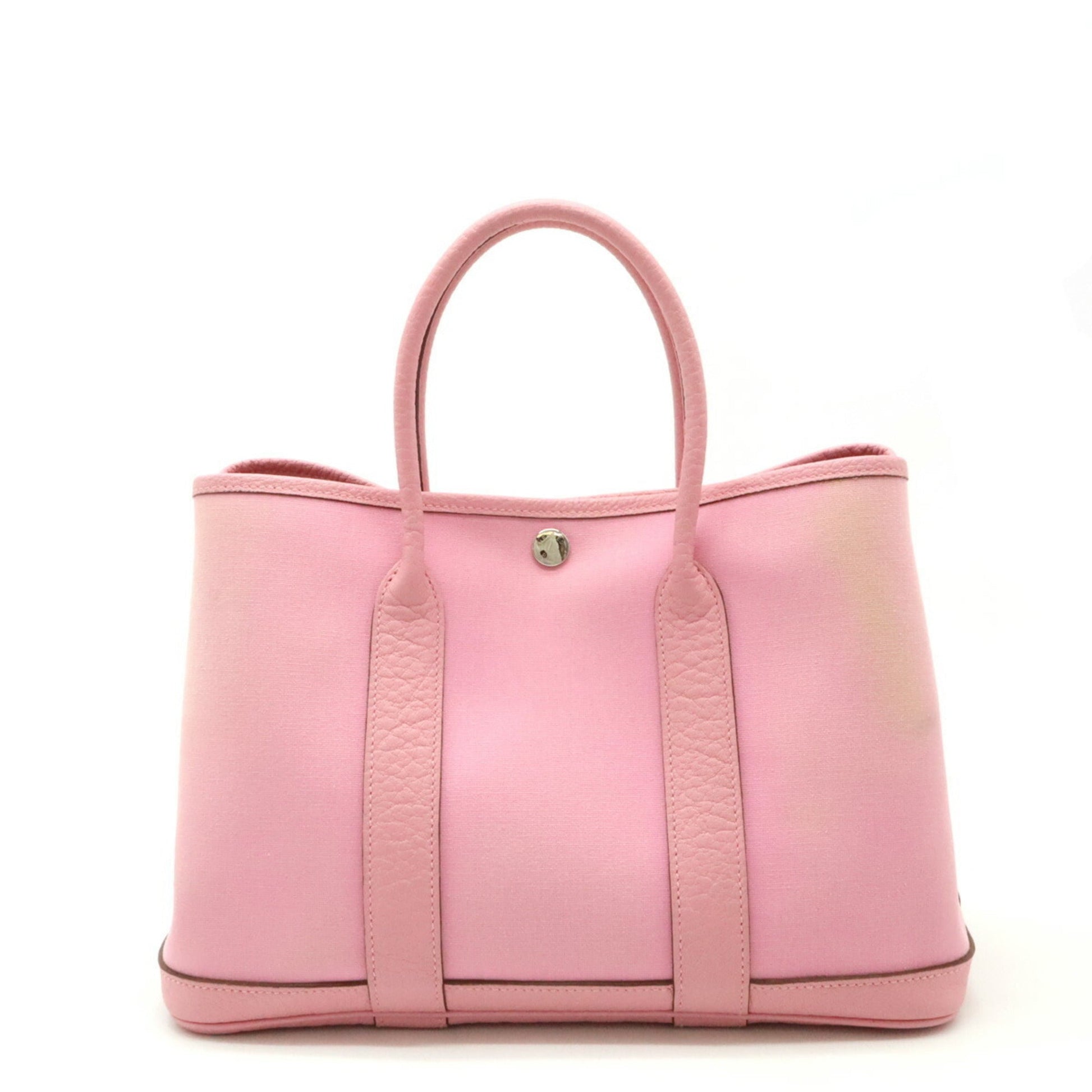 Hermes Toile Officier Handbag Tote Bag Leather Pink