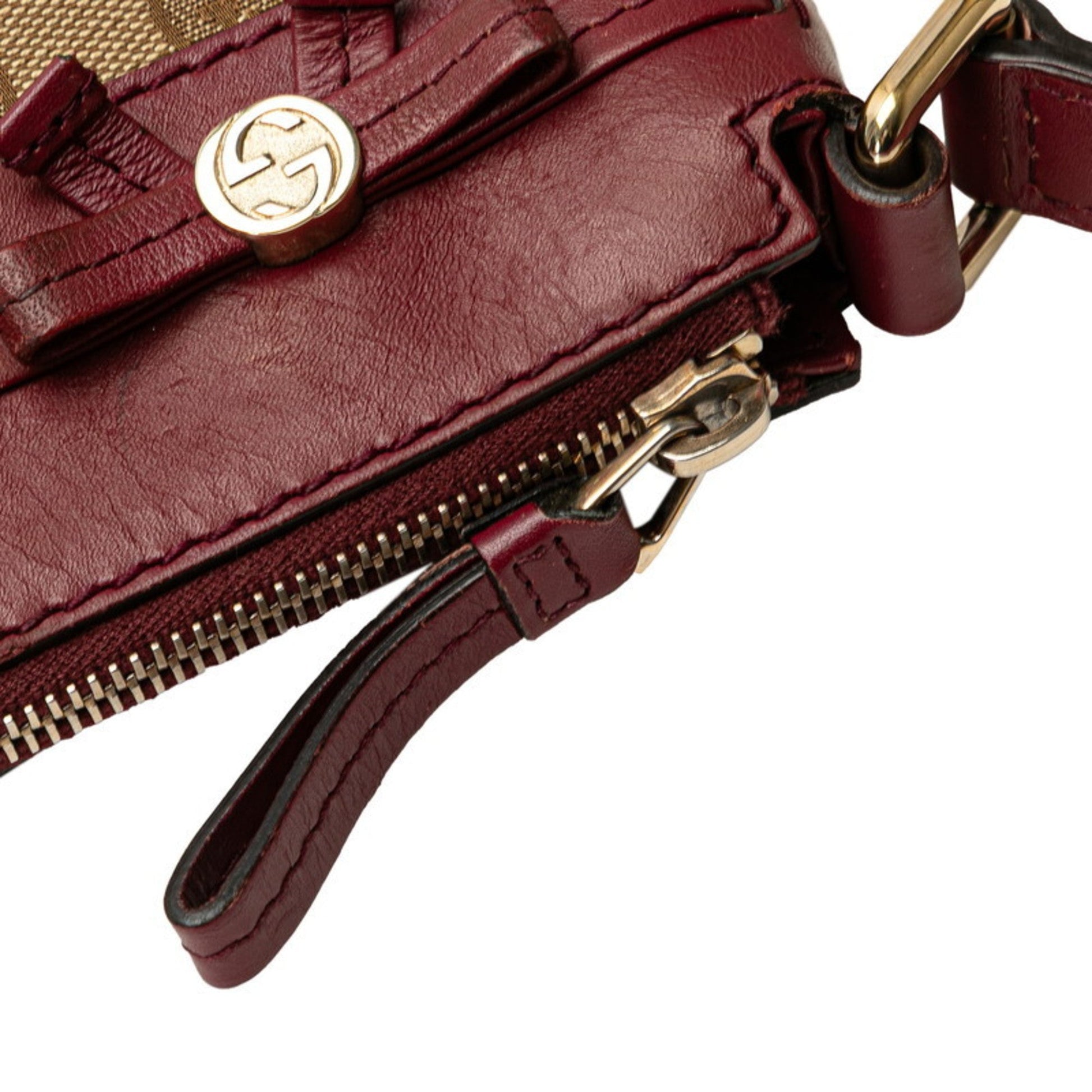 Gucci Beige Wine Canvas Leather Shoulder Bag