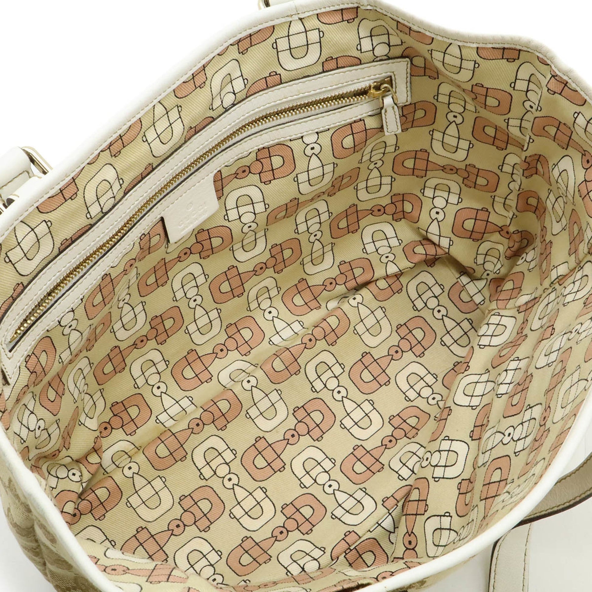 Gucci Beige Khaki White Canvas Leather Shoulder Bag Tote Bag