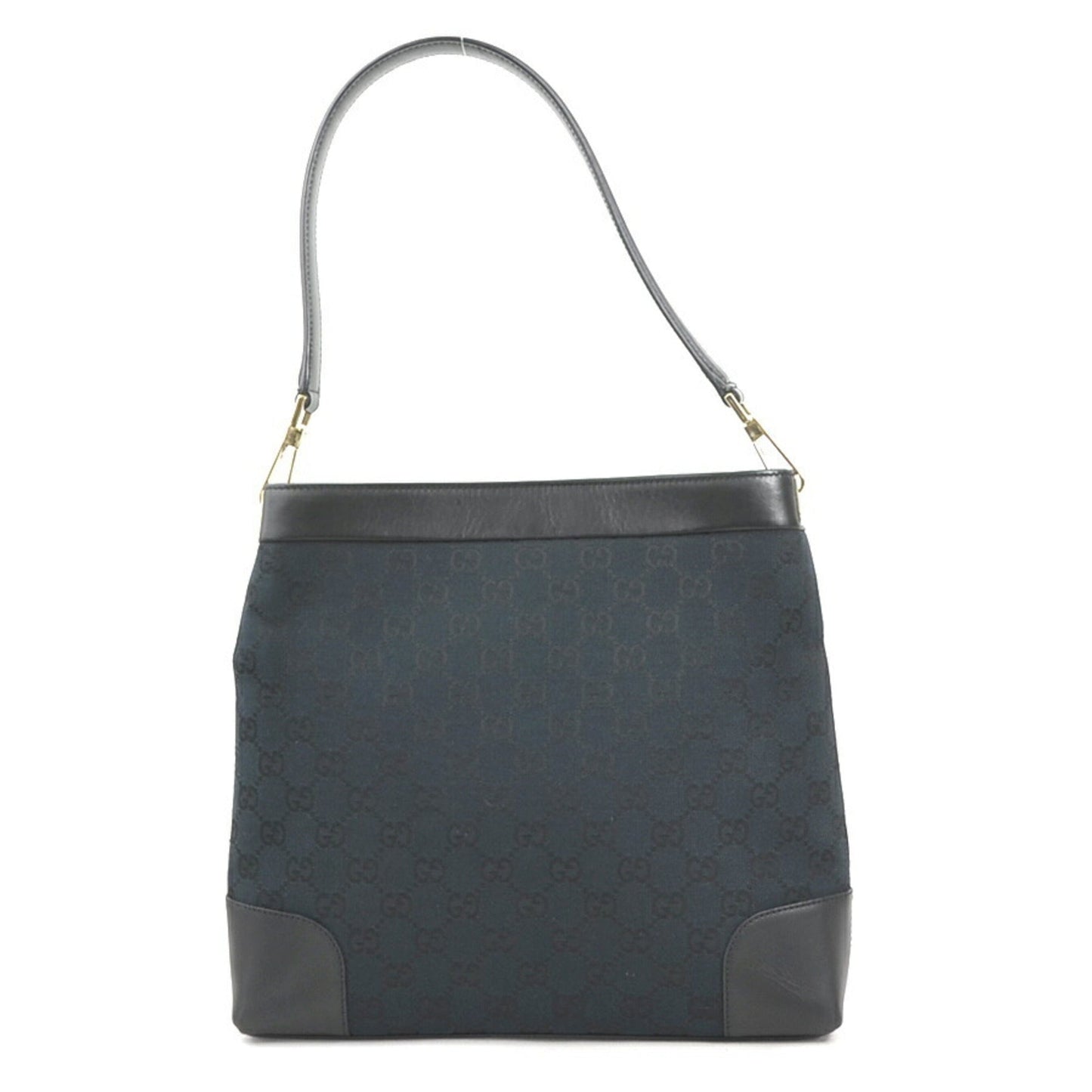 Gucci Black Gg Canvas Leather Shoulder Bag
