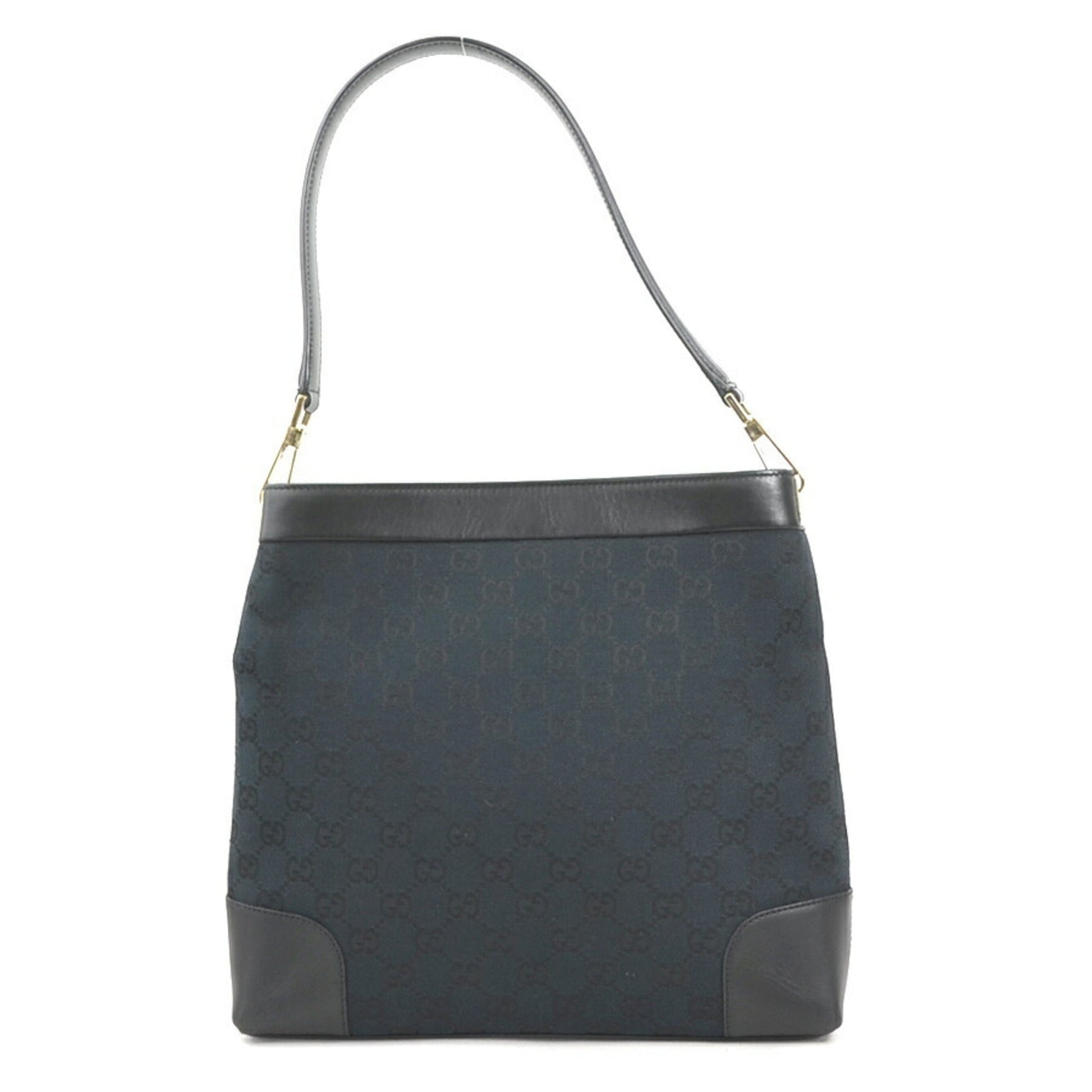 Gucci Black Gg Canvas Leather Shoulder Bag
