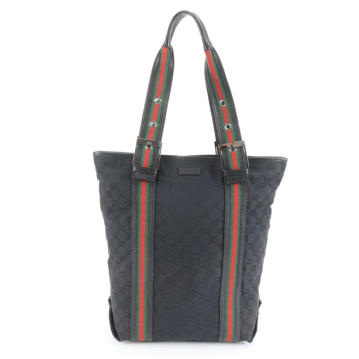 Gucci Black Leather Canvas Tote Bag