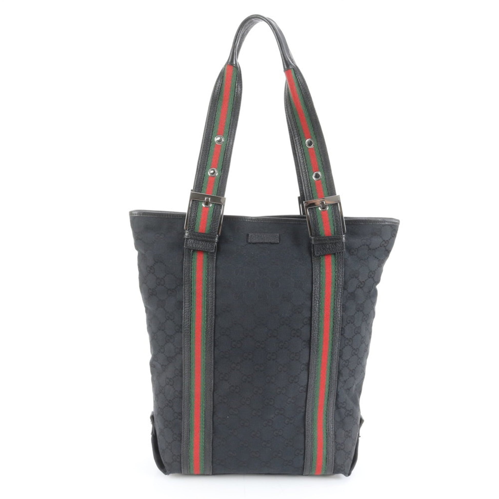 Gucci Black Leather Canvas Tote Bag