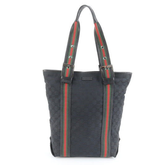 Gucci Black Leather Canvas Tote Bag