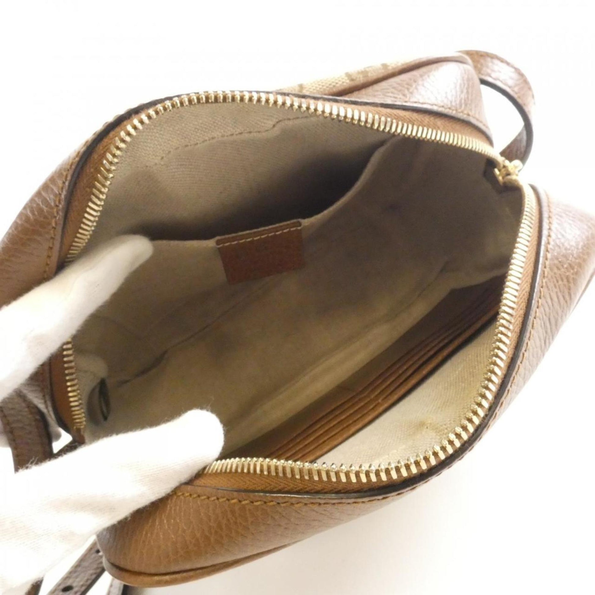 Gucci Beige Brown Gg Canvas Leather Shoulder Bag
