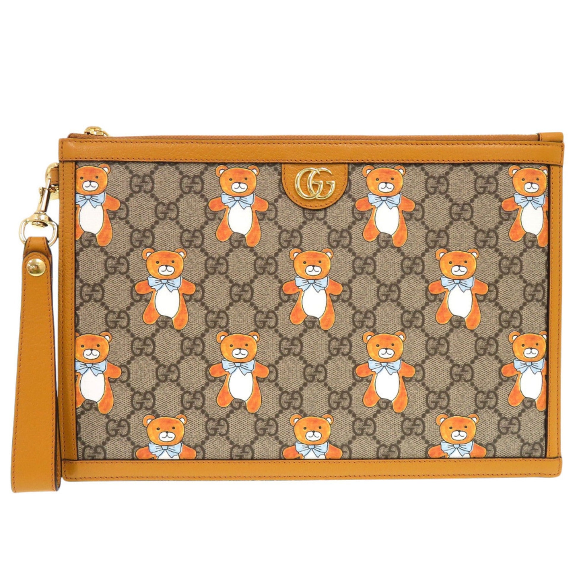Gucci Beige Yellow Gg Supreme Canvas Leather Clutch Bag