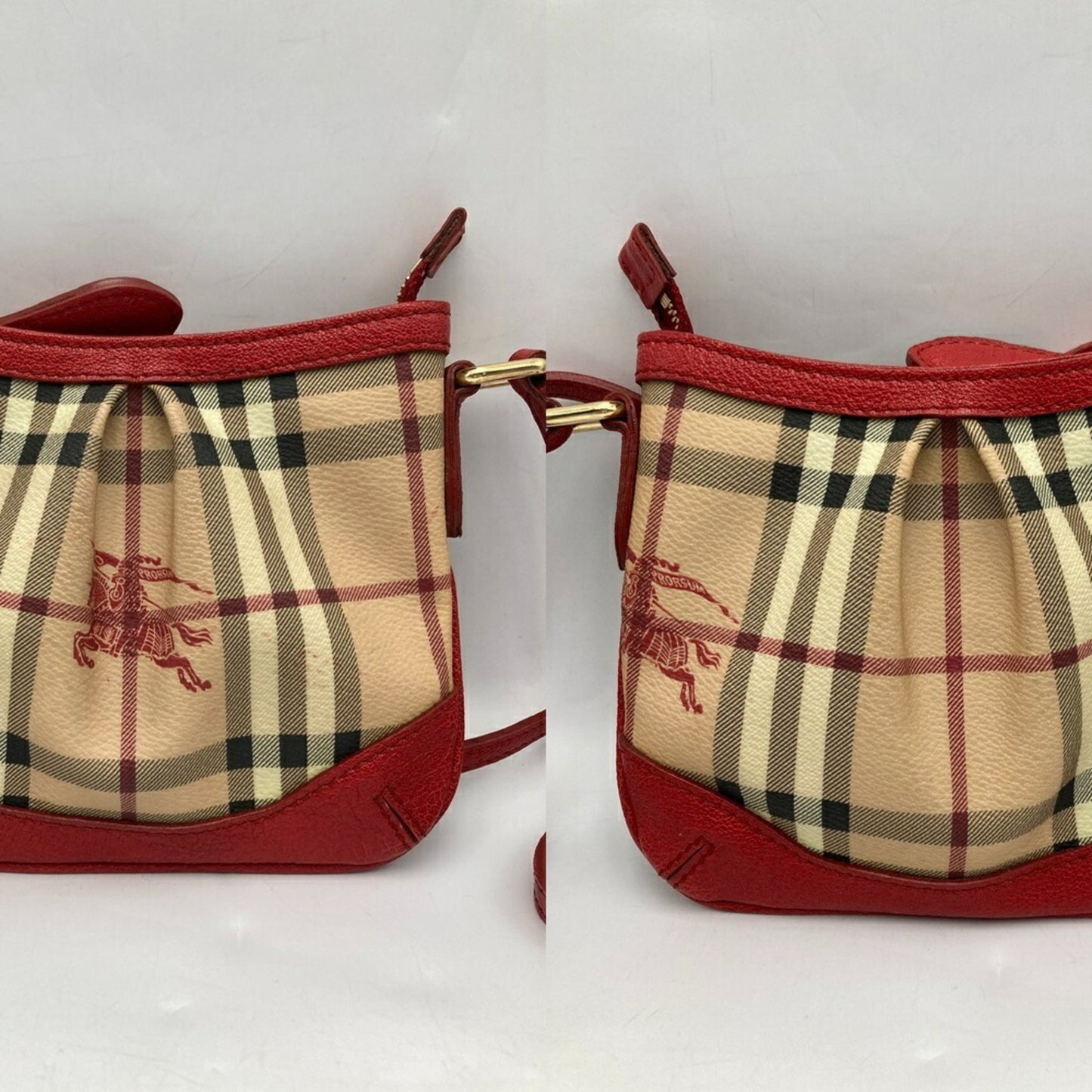 Burberry Color Pvc Shoulder Bag Leather Beige Red