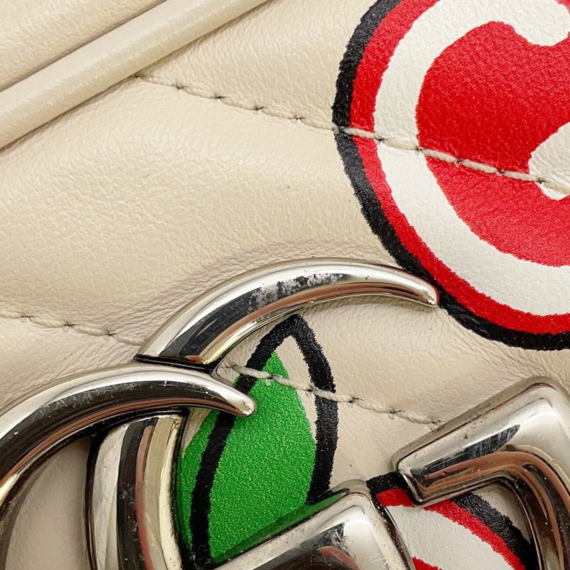 Gucci Beige Red Color White Leather Shoulder Bag