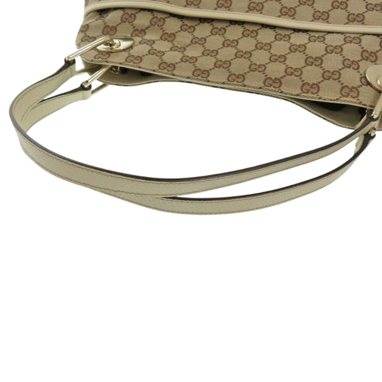 Gucci Beige White Gg Canvas Leather Tote Bag