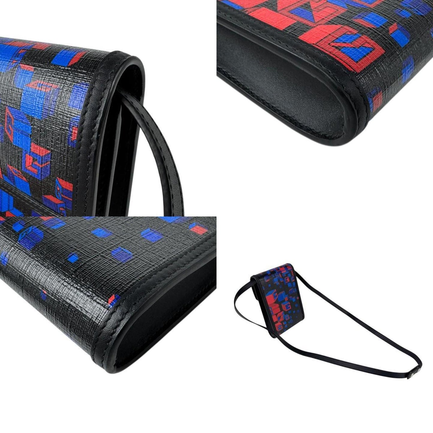 Gucci Black Blue Red Color Pvc Leather Pouch Shoulder Bag