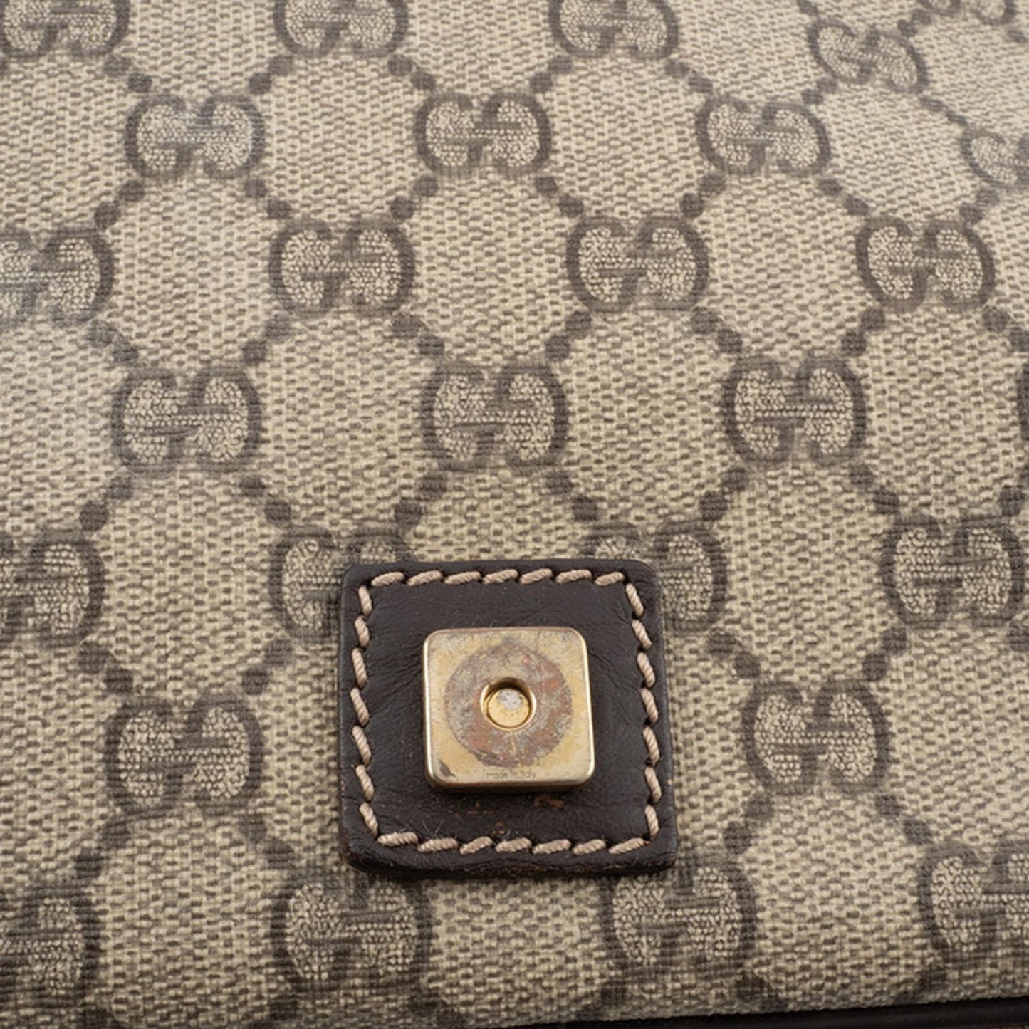 Gucci Beige Brown Canvas Leather Shoulder Bag