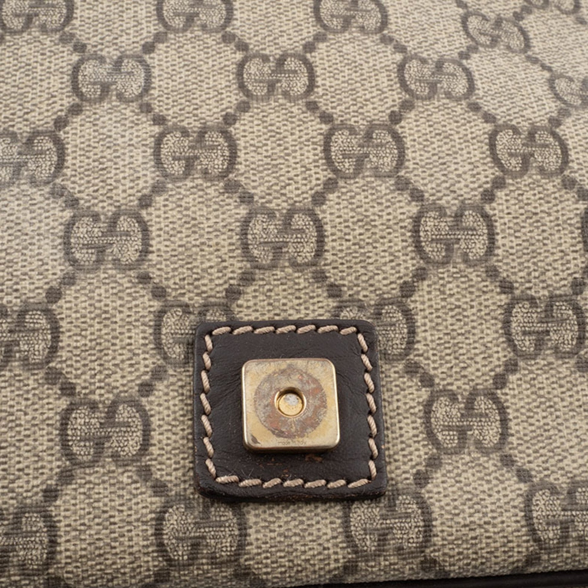 Gucci Beige Brown Canvas Leather Shoulder Bag