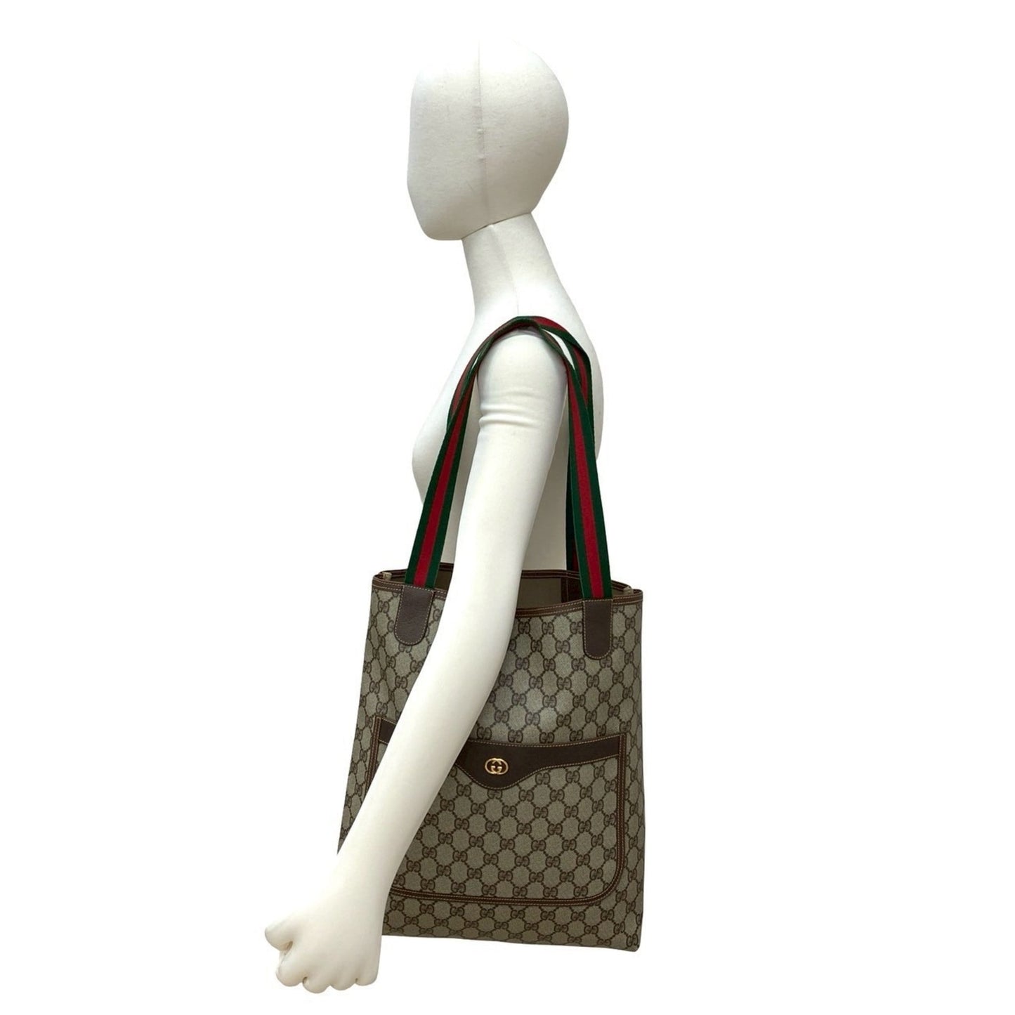 Gucci Brown Green Red Color Leather Pvc Handbag Tote Bag