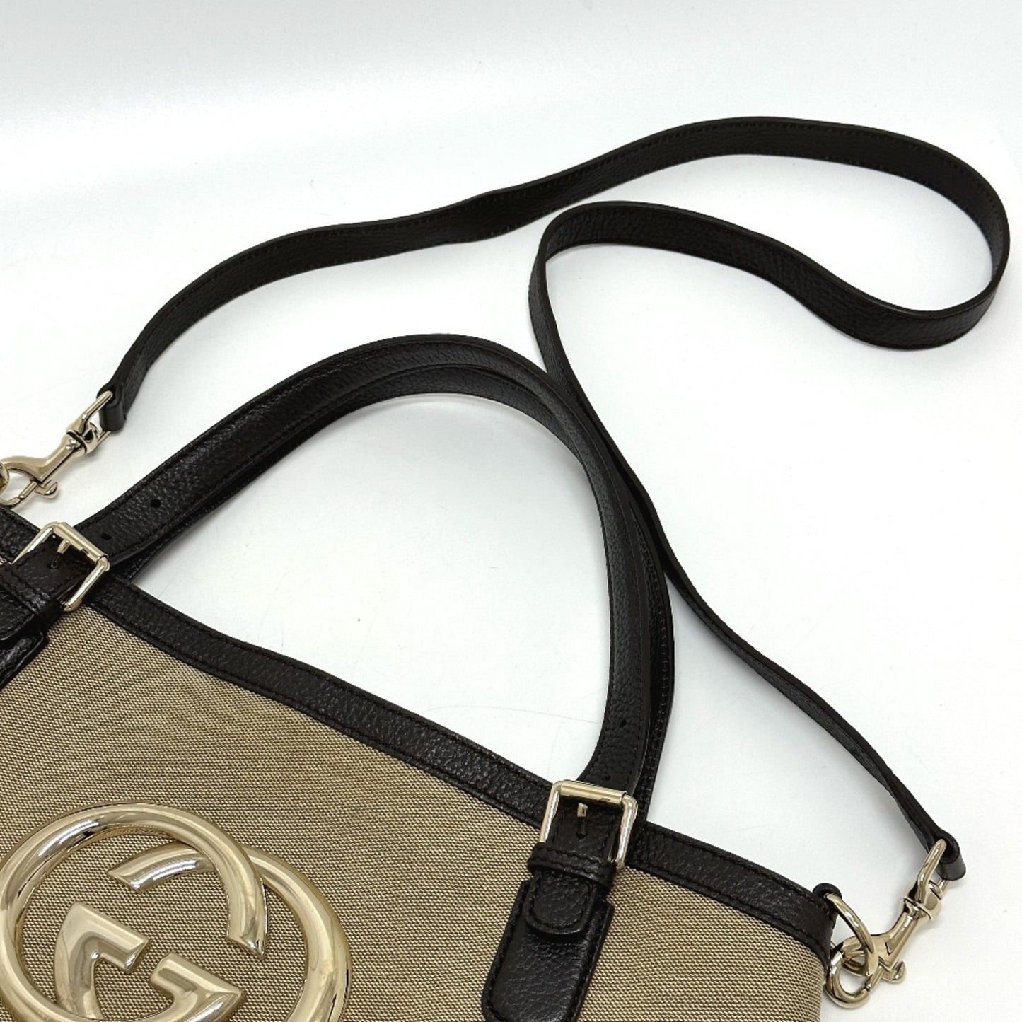 Gucci Beige Canvas Leather Shoulder Bag Tote Bag