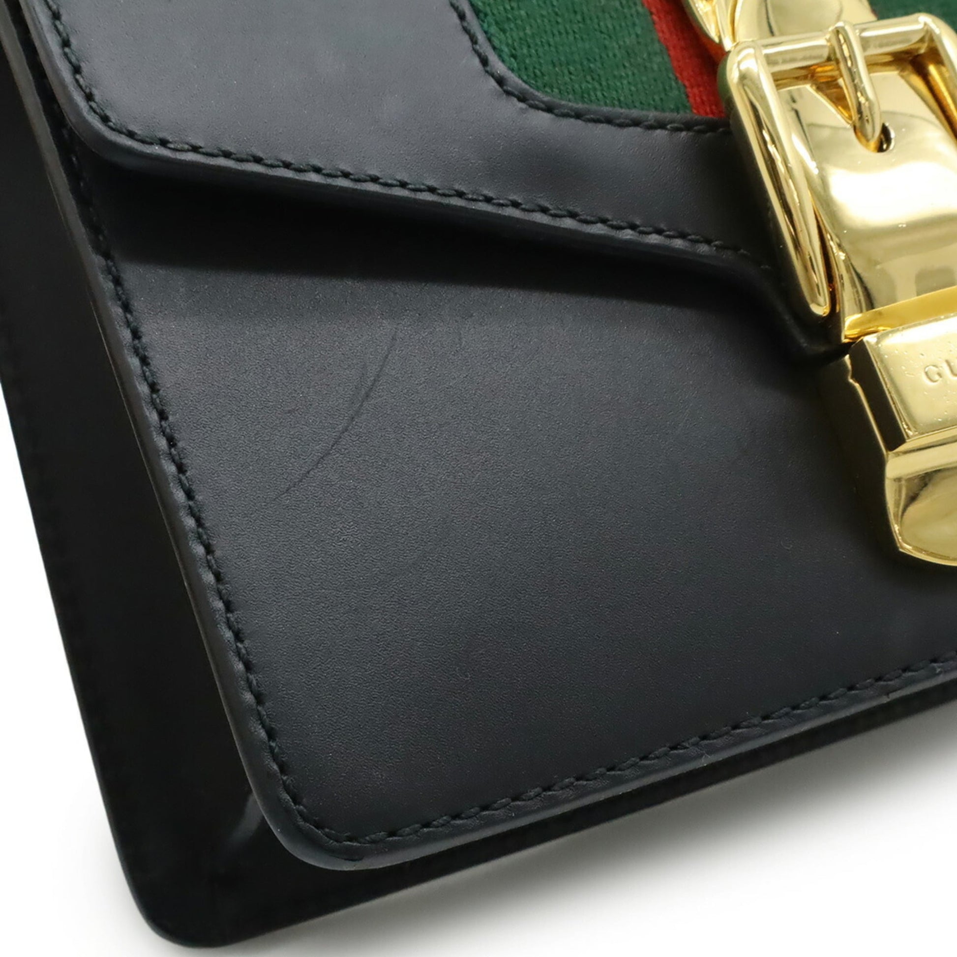 Gucci Black Green Red Color Leather Pochette Shoulder Bag