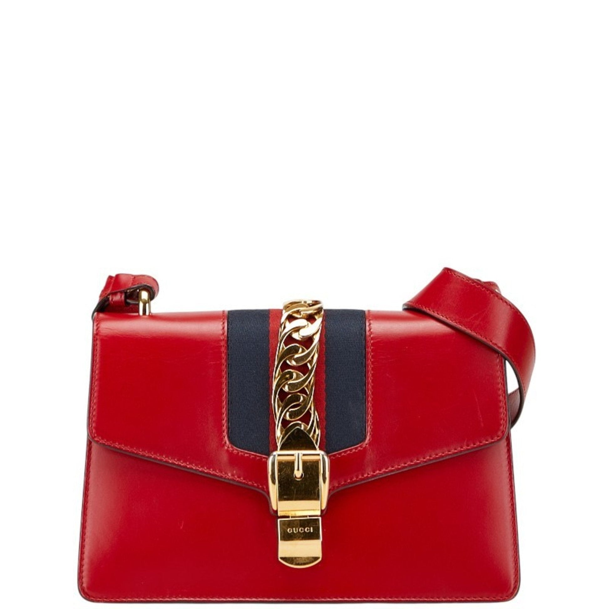 Gucci Navy Red Color Leather Shoulder Bag