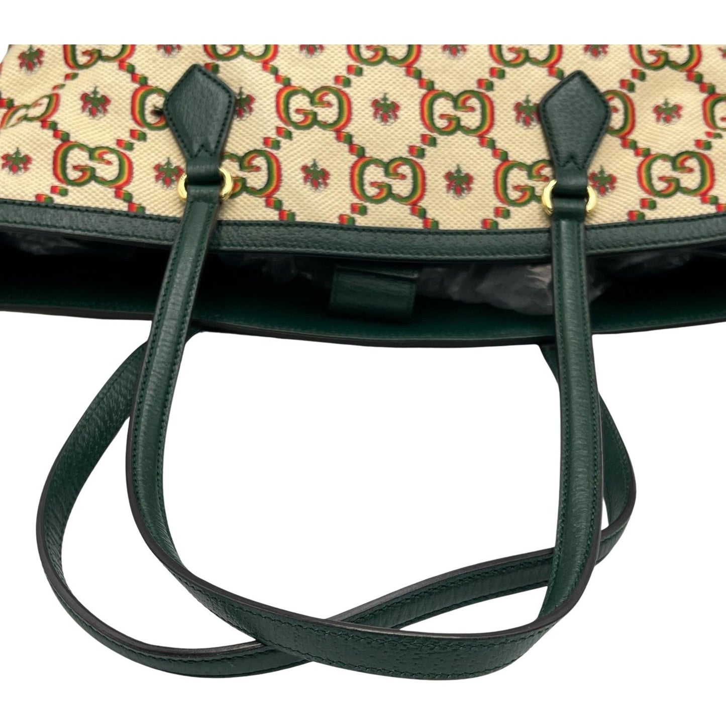 Gucci Green Ivory Canvas Tote Bag