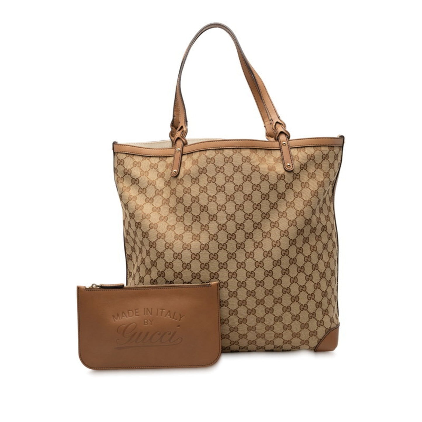 Gucci Gg Canvas Beige Brown Gg Canvas Leather Tote Bag