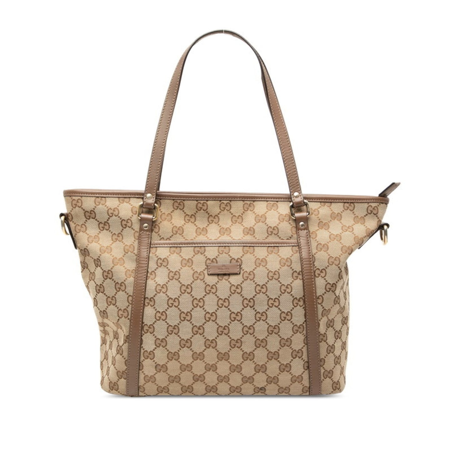 Gucci Beige Brown Canvas Leather Tote Bag