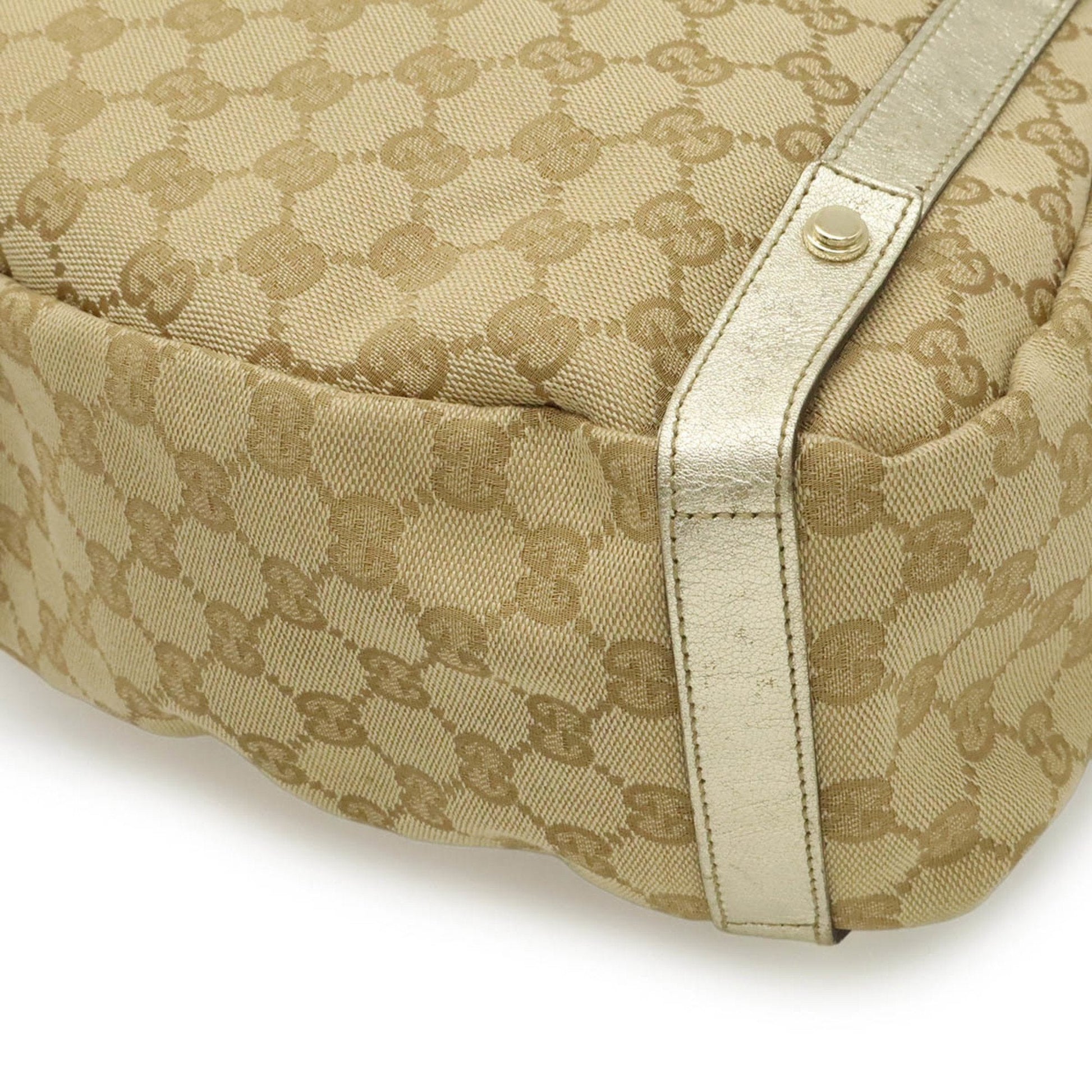 Gucci Beige Champagne Gold Gg Canvas Leather Shoulder Bag Tote Bag
