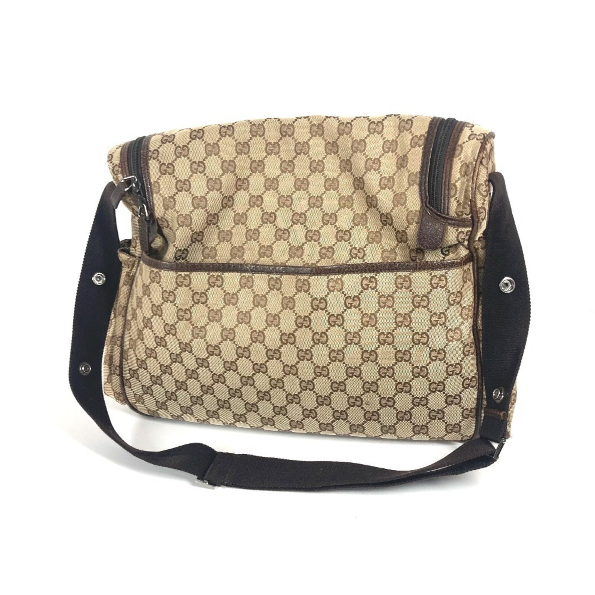 Gucci Gg Canvas Beige Dark Brown Gg Canvas Leather Shoulder Bag