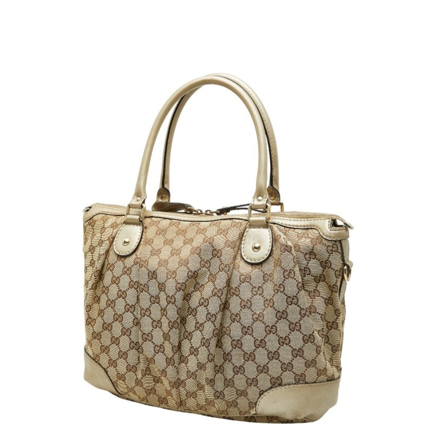 Gucci Beige Brown Canvas Leather Shoulder Bag Tote Bag