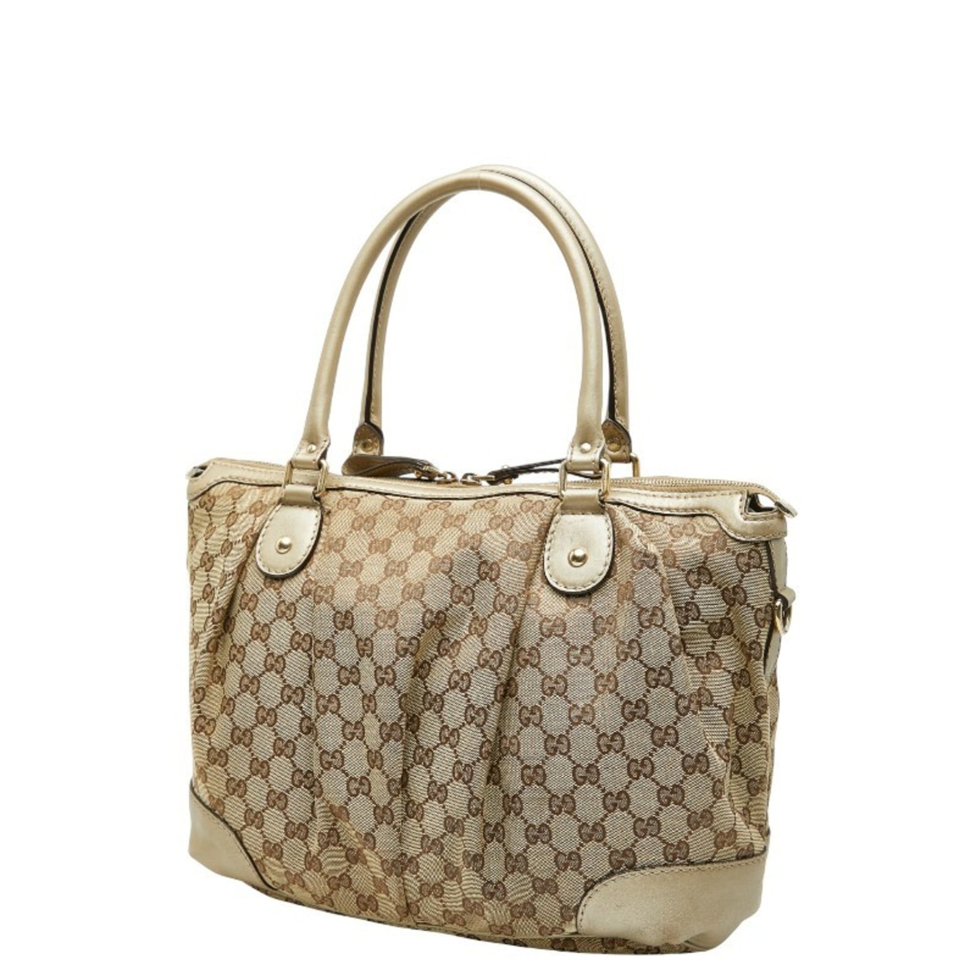 Gucci Beige Brown Canvas Leather Shoulder Bag Tote Bag
