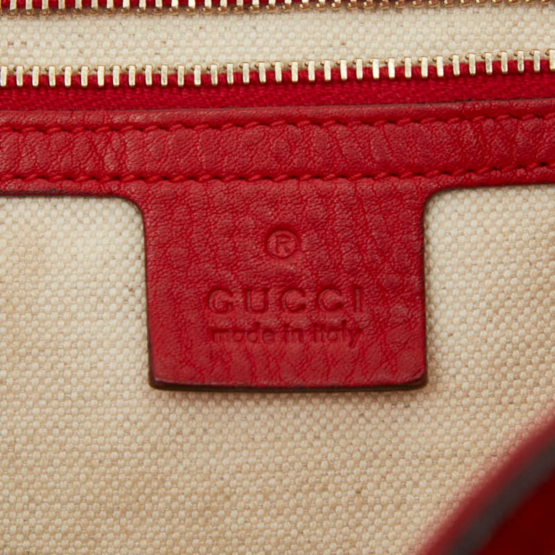 Gucci Beige Red Color Canvas Leather Tote Bag
