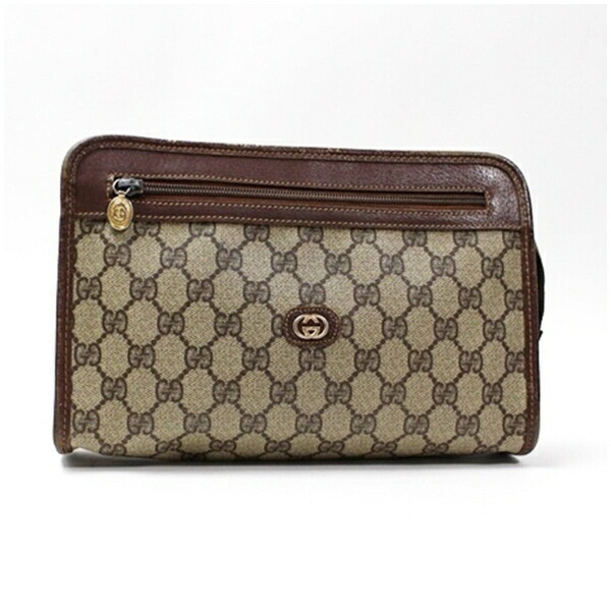 Gucci Beige Brown Pvc Leather Clutch Bag