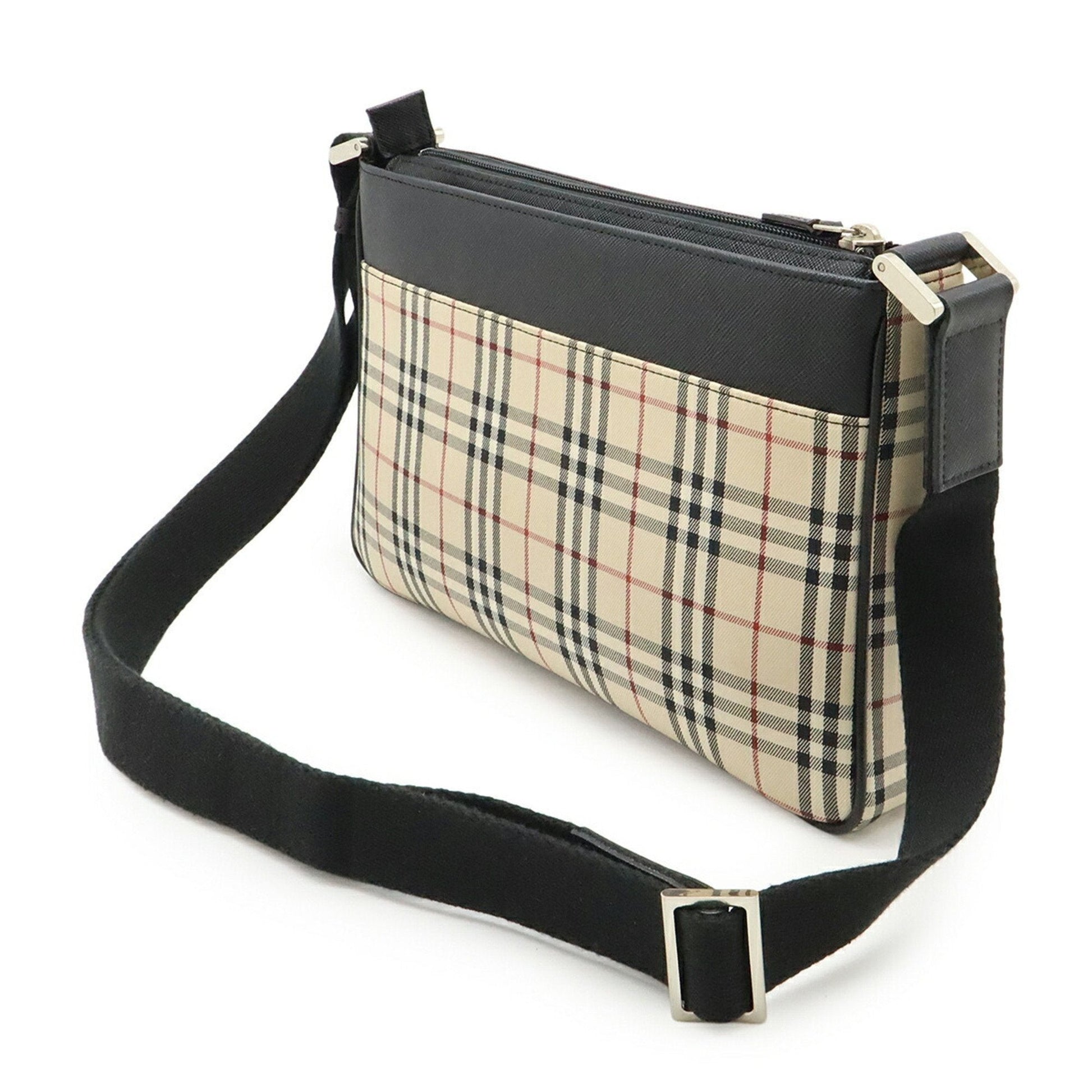 Burberry Shoulder Bag Canvas Black Beige