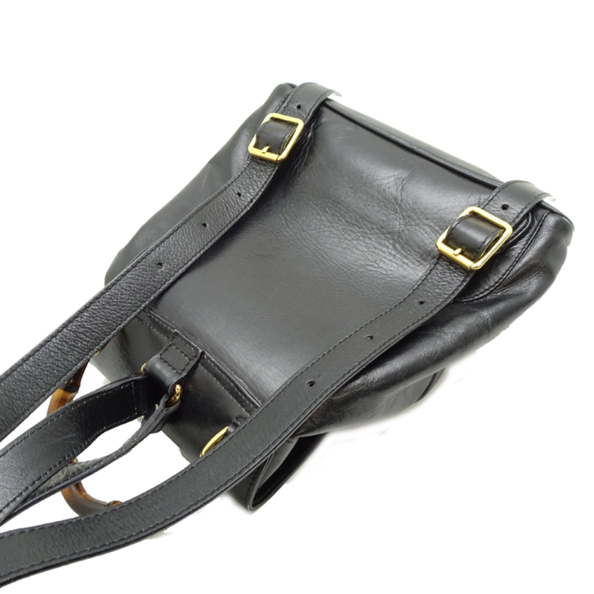 Gucci Black Leather Bamboo Backpack