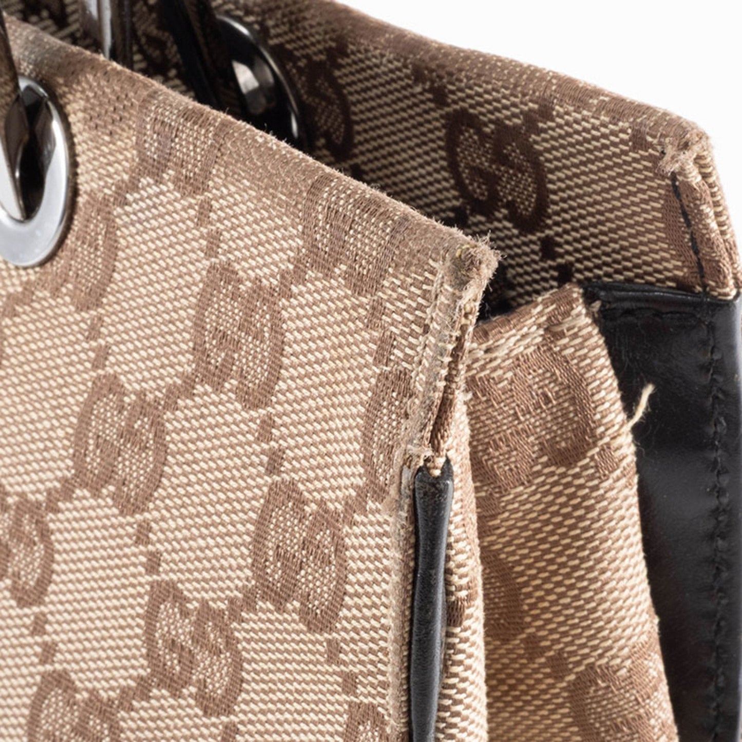 Gucci Beige Black Bamboo Canvas Handbag