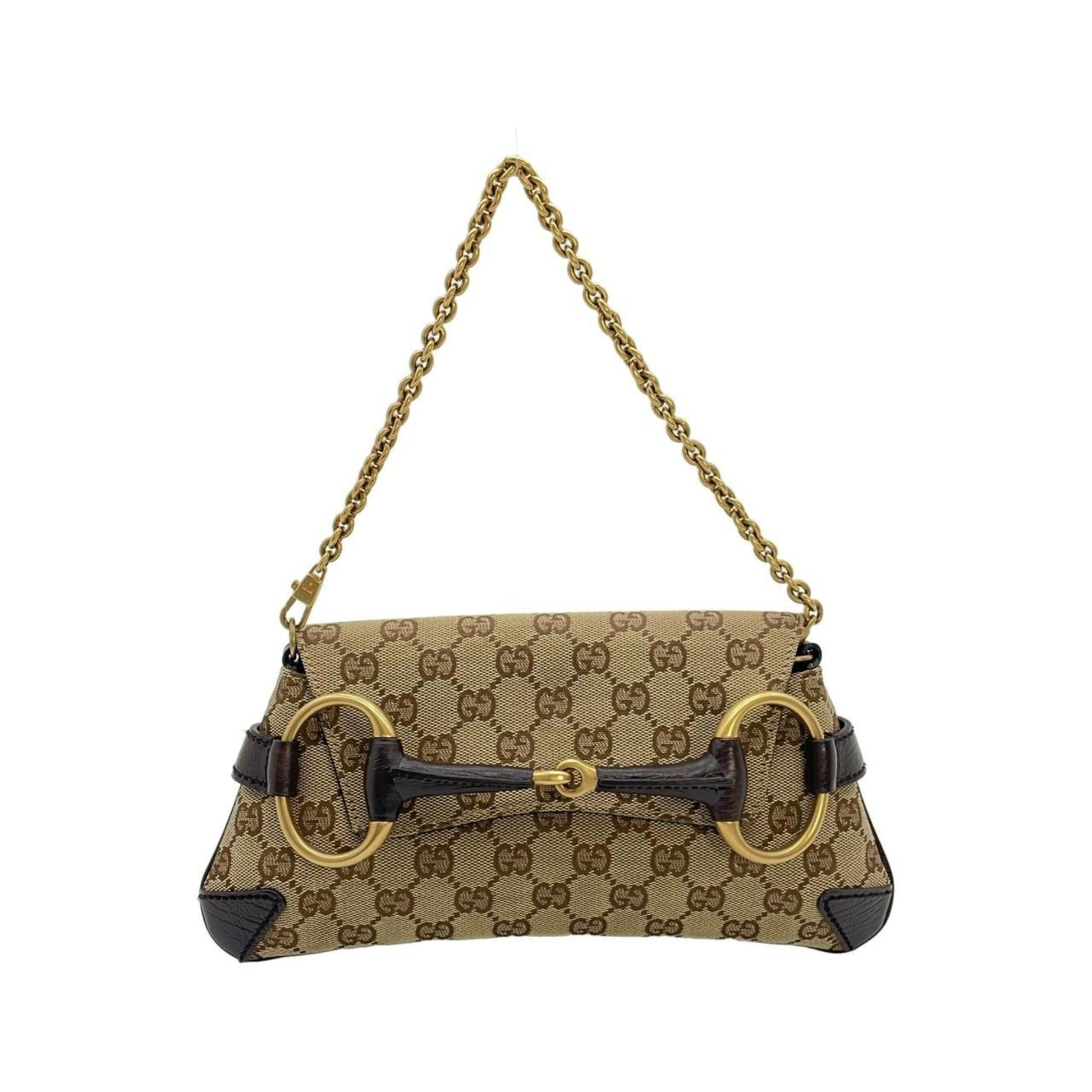 Gucci Beige Brown Gg Canvas Leather Shoulder Bag