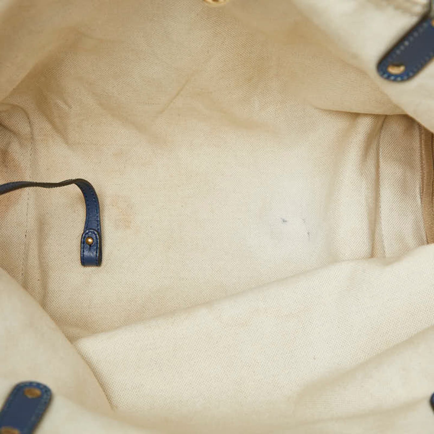 Gucci Beige Blue Canvas Leather Tote Bag