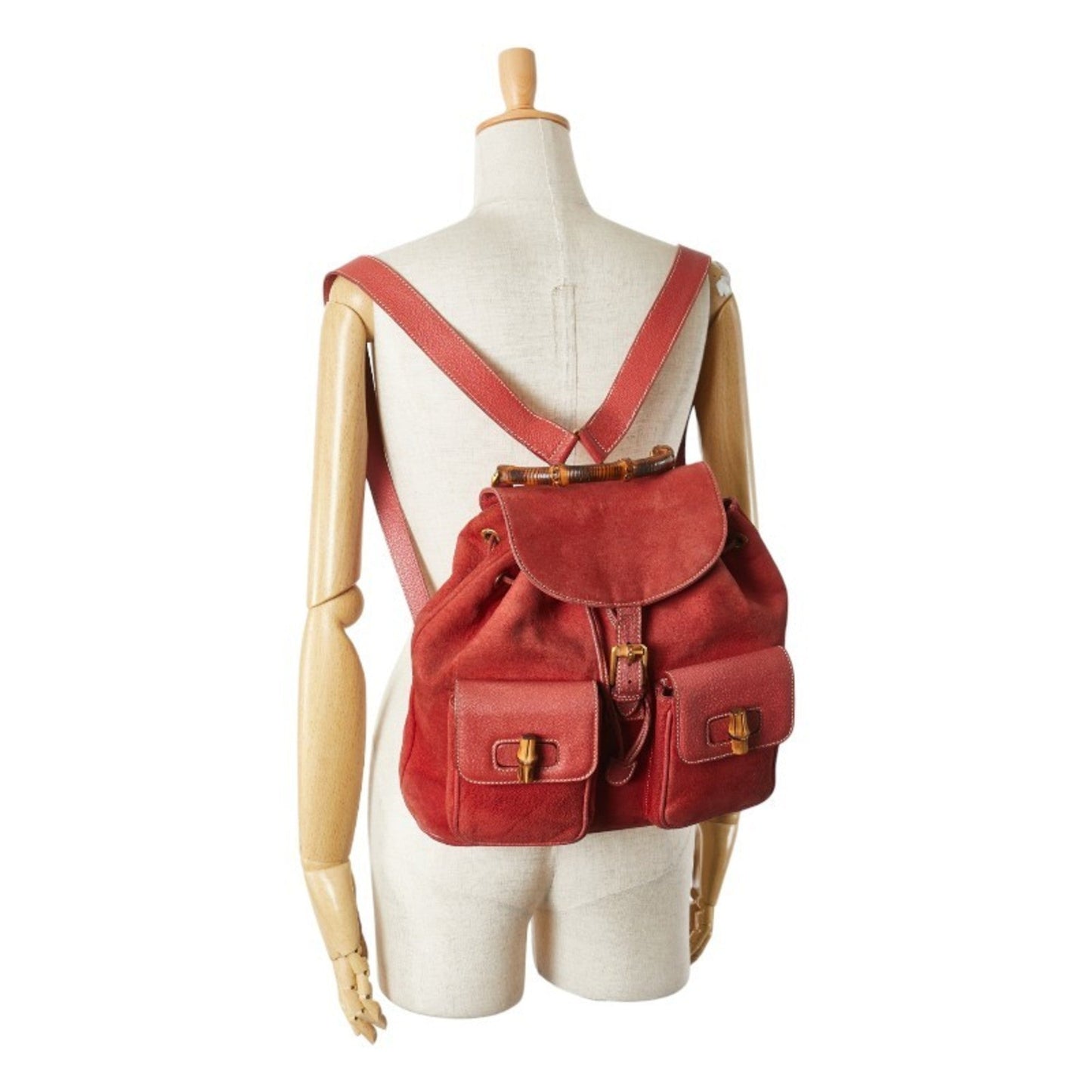 Gucci Red Brown Bamboo Leather Backpack