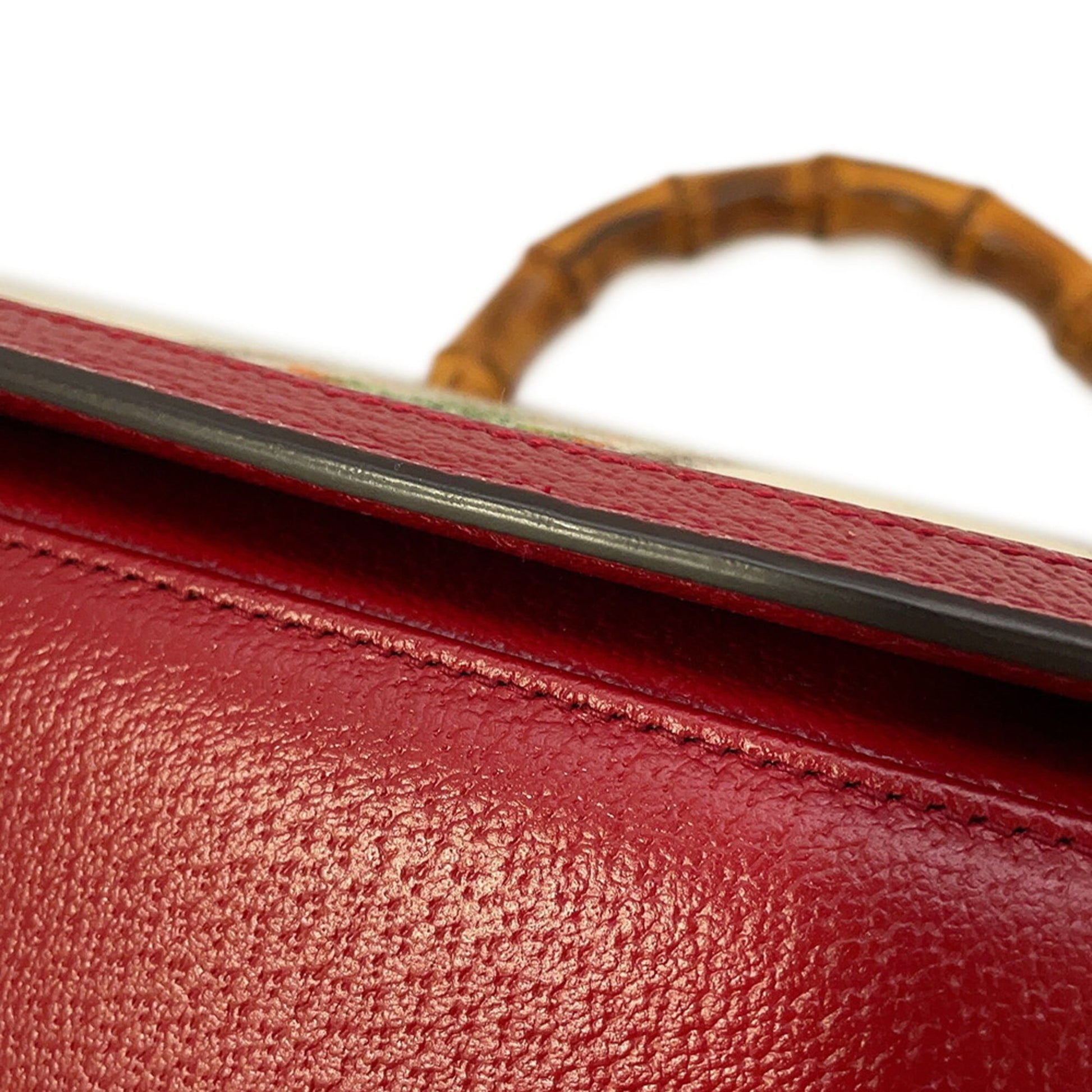 Gucci Ivory Red Color Leather Canvas Handbag