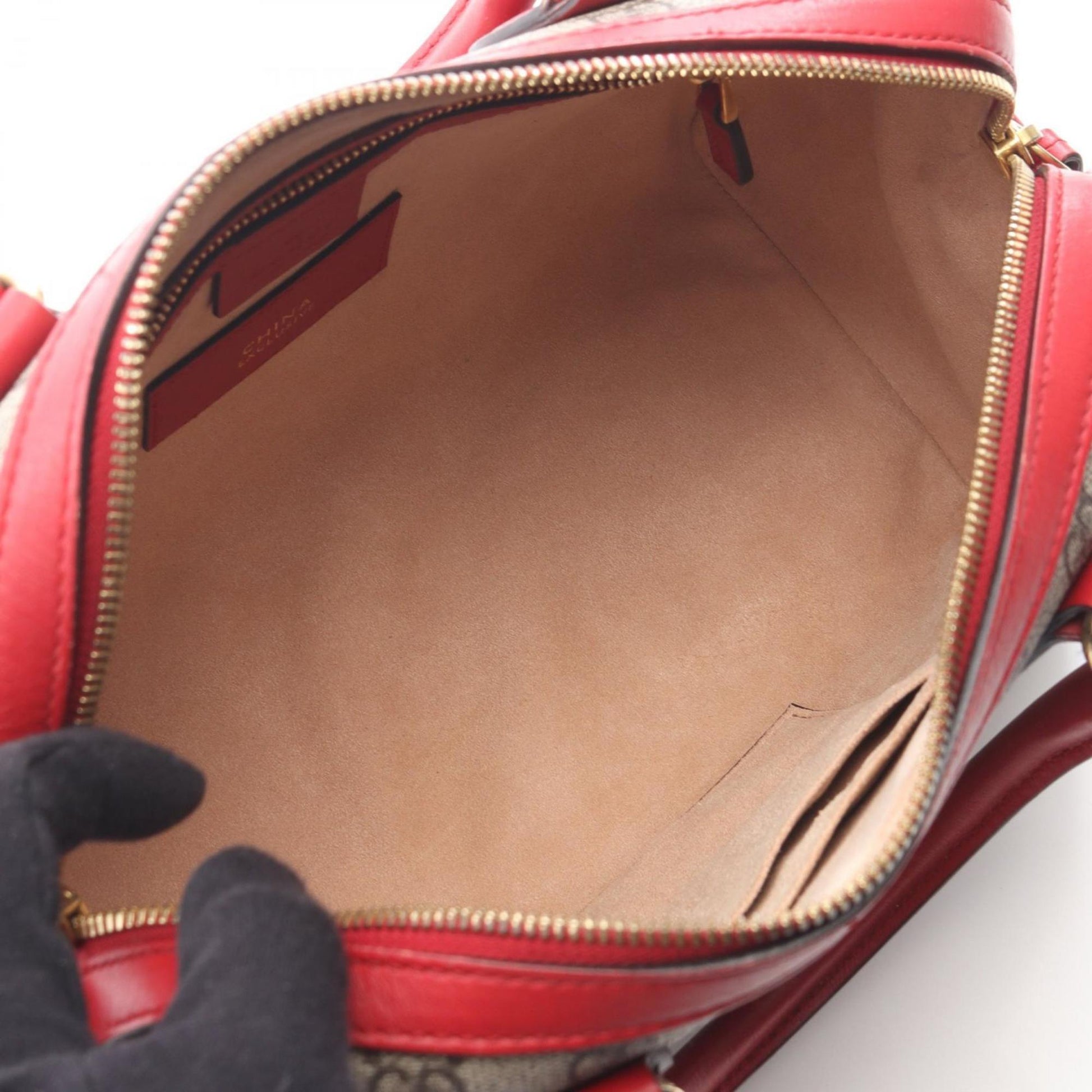 Gucci Beige Red Color Gg Supreme Leather Handbag