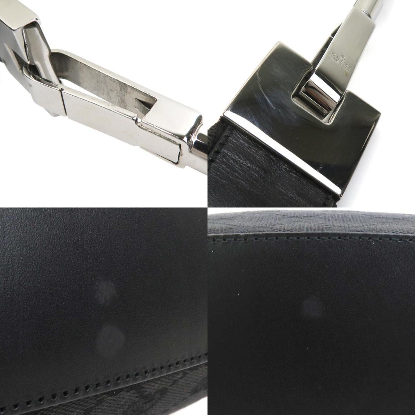 Gucci Black Gg Canvas Leather Shoulder Bag