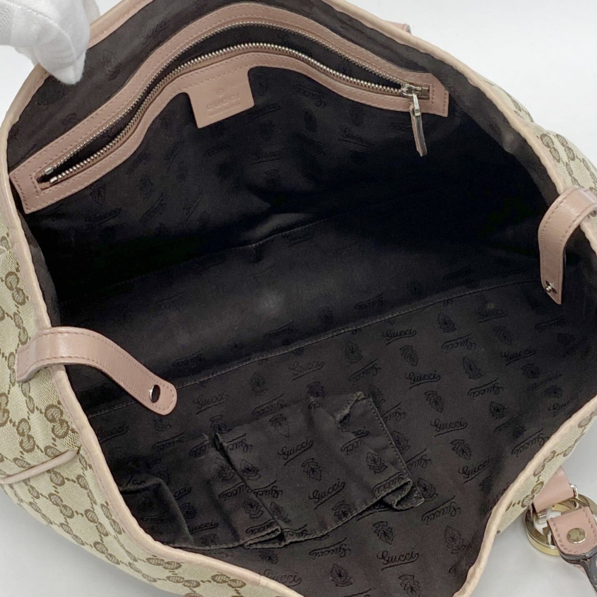 Gucci Beige Pink Canvas Tote Bag