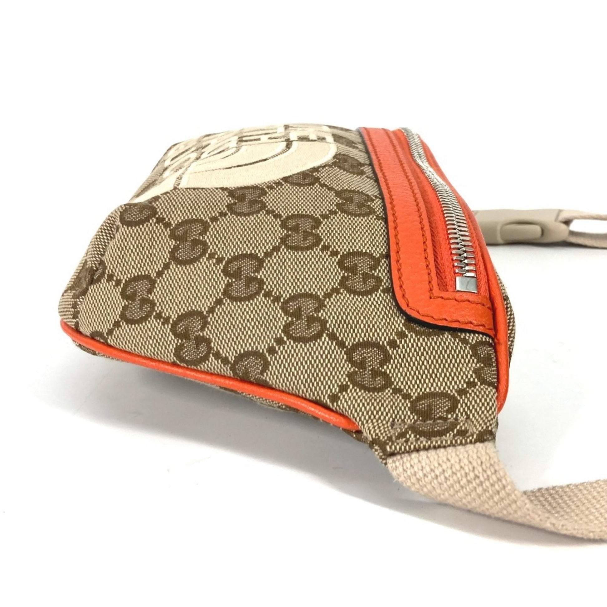 Gucci Beige Orange Leather Canvas Sling Bag