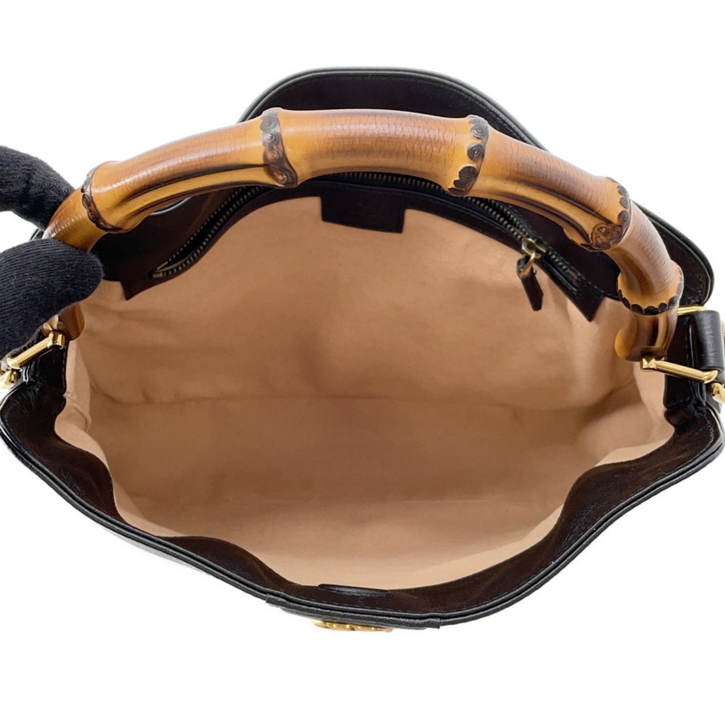 Gucci Beige Black Leather Handbag