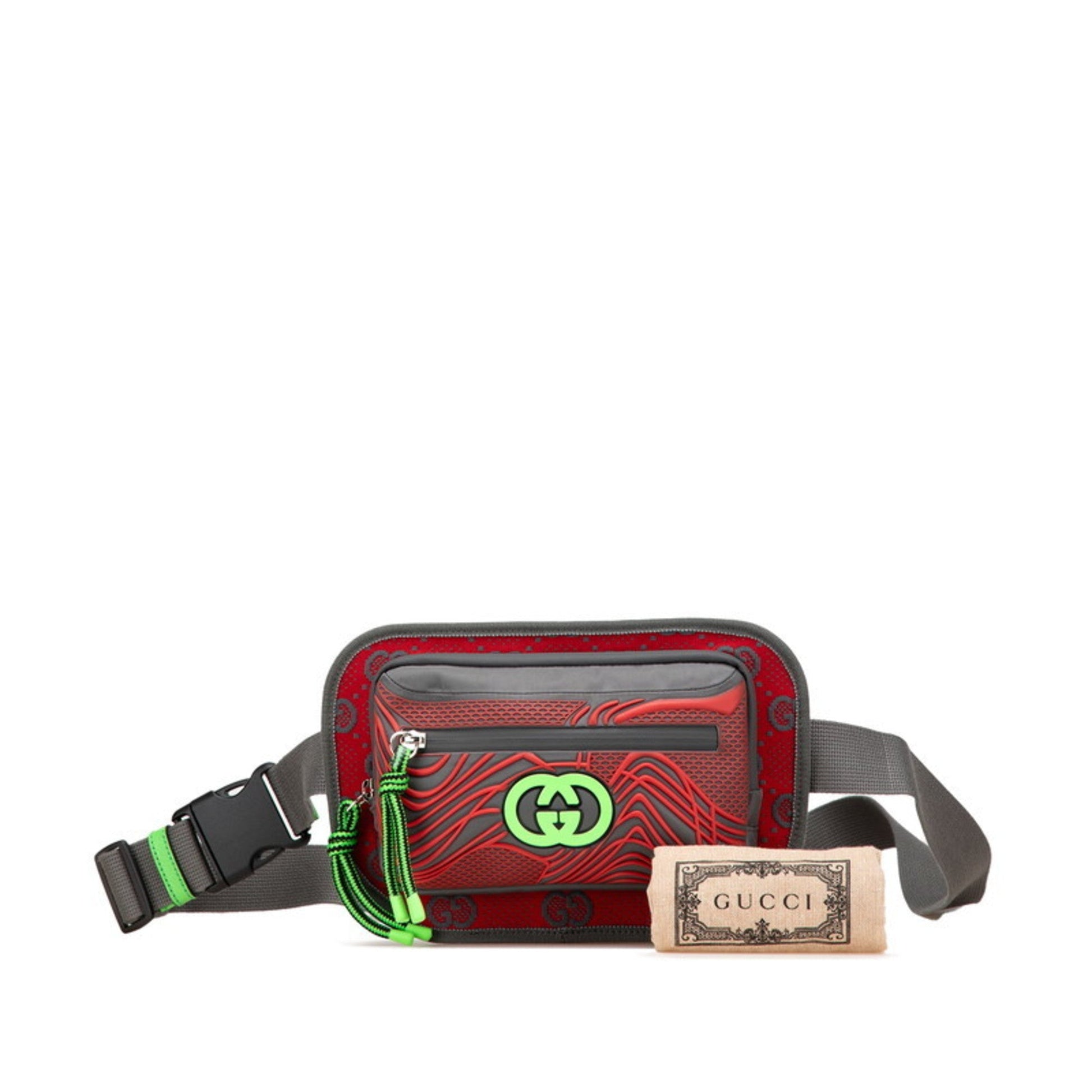 Gucci Gray Red Color Nylon Rubber Fanny Pack Sling Bag